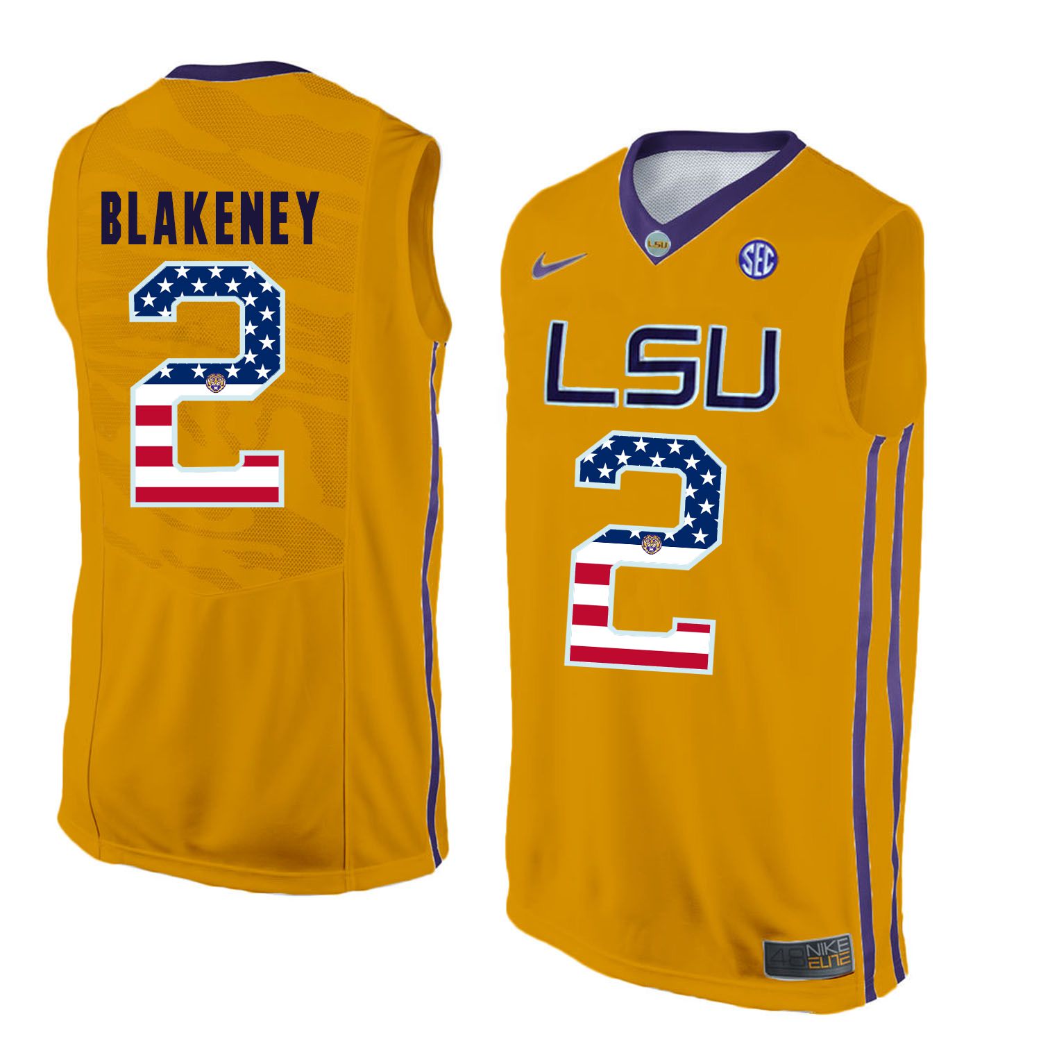 Men LSU Tigers 2 Blakeney Yellow Flag Customized NCAA Jerseys